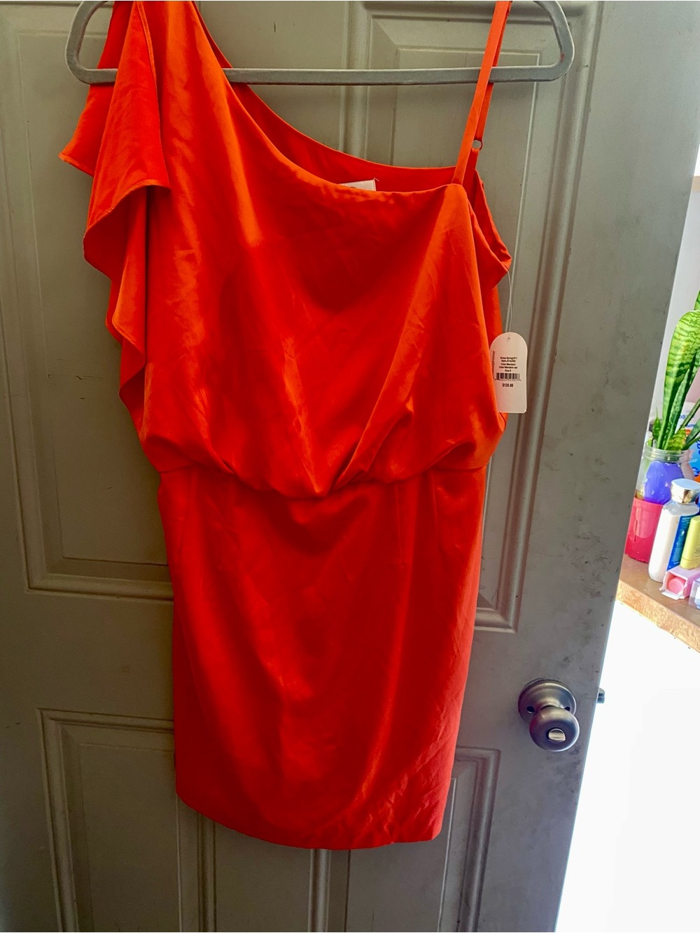 Jessica Simpson Bright Orange Slip Dress with Thin Straps off the shoulder